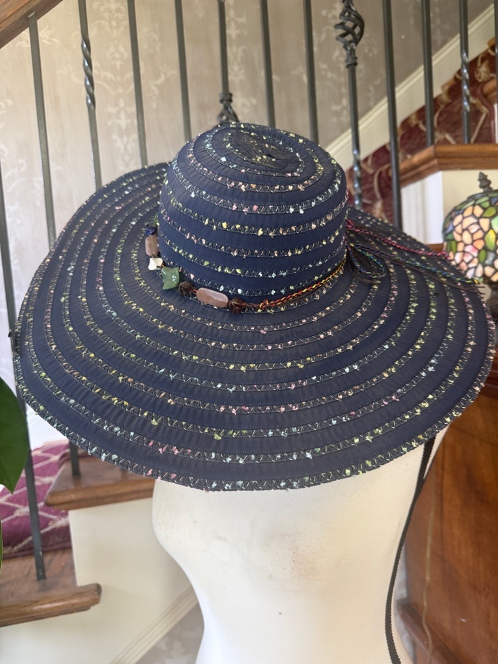 LAKE SHORE DRIVE ladies NWT wide, brim, beaded hat, navy - Picture 6 of 10